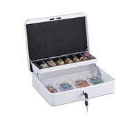 Relaxdays Caja de dinero con bandeja para euros blanco,plata