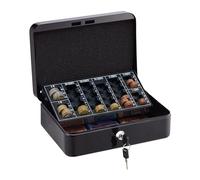 Relaxdays Caja de Dinero con Bandeja Contadora, Cerradura con Llaves, Hierro, 9x25x18 cm, para Efectivo, Negro