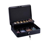 Relaxdays Caja de dinero con bandeja para euros negro,plata