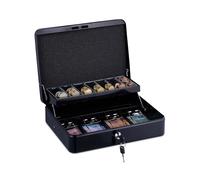 Relaxdays Caja de dinero con bandeja para euros negro,plata