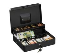 Relaxdays Caja de dinero con llave negro,plata