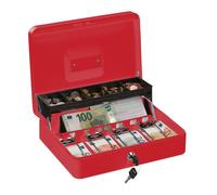 Relaxdays Caja de dinero con llave rojo,plata