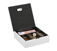 Relaxdays Caja de dinero con llaves blanco,plata