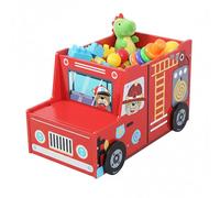 Relaxdays Caja de Juguetes diseño Bombero con Compartimento Secreto, MDF, 34x60x32 cm, Rojo