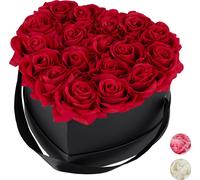 Relaxdays Caja negra con forma corazón 18 rosas rojo,negro