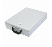 Relaxdays Caja de Seguridad para Documentos, Cerradura con Llave, asa Plegable, 7x36x26 cm, Gris Claro
