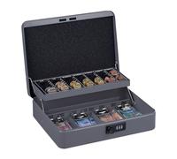 Relaxdays Caja Dinero, Combinación 3 Números, Bandeja para Monedas, Cajita Hierro, 8,5 x 30,5 x 25 cm, Gris, Acero