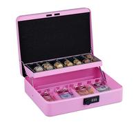Relaxdays Caja dinero euros con clave numérica rosa,negro,plata