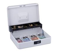 Relaxdays Caja de dinero con cierre de combinación blanco,negro,plata