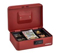 Relaxdays Caja dinero con cierre de combinación rojo,negro,plata