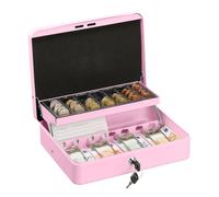 Relaxdays Caja dinero con bandeja monedas de euro rosa,plata