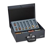 Relaxdays Caja Dinero, con Cierre, Contador de Monedas, Acero, 2 Llaves, Cambio y Billetes, 10,5 x 36 x 27,5 cm, Negro