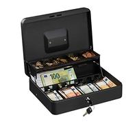 Relaxdays Caja de dinero con llave negro,plata