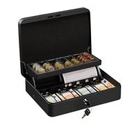 Relaxdays Caja dinero con bandeja para monedas de euro – Negro/Plata