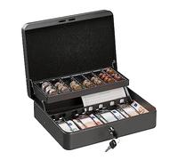 Relaxdays Caja Dinero con Llave, Bandeja Monedas y 4 Compartimentos Billetes, Cajita Hierro, 8,5x30,5x24,5 cm, Gris