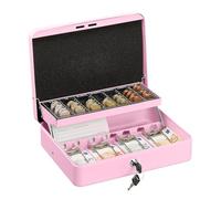 Relaxdays Caja dinero con bandeja monedas de euro rosa,plata