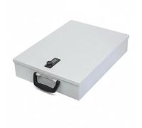 Relaxdays caja documentos DIN A4 con cerradura numérica, asa, 7x37x27 cm, caja de seguridad gris claro