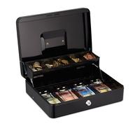 Relaxdays Caja fuerte con cerradura de llave negro,plata