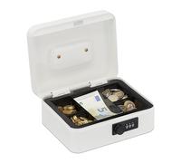 Relaxdays Caja Fuerte con Combinación de 3 Dígitos, Bandeja para Monedas, de Hierro, 8,5 x 20 x 17 cm, Blanco