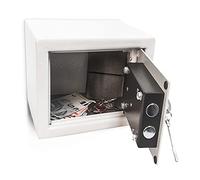 Relaxdays Caja Fuerte Pequeña, 2 Llaves, Acero Macizo, Mini Safe Cierre Doble Pestillo, 17 x 23 x 17 cm, Gris Claro