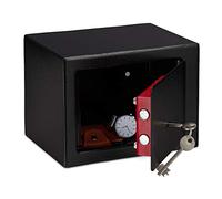 Relaxdays Caja Fuerte Pequeña, Mini Safe con Llaves, Seguridad, para Paredes o Armarios, Acero, 17 x 23 x 17 cm, Negro