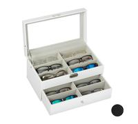 Relaxdays Caja gafas con 12 compartimentos blanco,transparente,gris