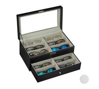Relaxdays Caja gafas con 12 compartimentos negro,transparente,gris