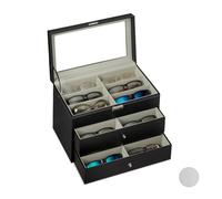 Relaxdays Caja gafas con 18 compartimentos negro,transparente,gris