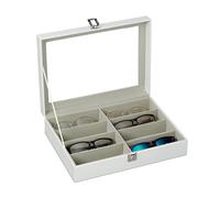 Relaxdays Caja gafas con 8 compartimentos blanco,transparente,gris