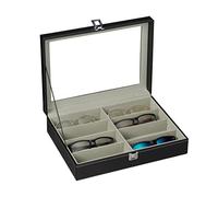 Relaxdays Caja Gafas con 8 Compartimentos, Organizador, 1 Ud, Cuero Sintético-Cristal, 8,5 x 33,5 x 24,5 cm, Negro