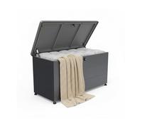 Relaxdays caja jardín, para cojines y herramientas, resistente a la intemperie y al UV, 59×115×50 cm, negro