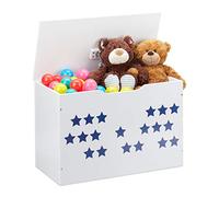 Relaxdays Caja Juguetes, Diseño Estrellas, Baúl Infantil Almacenaje con Tapa, Arcón Niños, 40x60x30 cm, Azul y Blanco