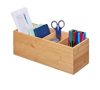 Relaxdays Caja organizadora bambú 4 secciones marrón claro
