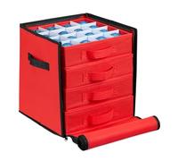 Relaxdays Caja Organizadora Adornos Navidad, 64 Compartimentos para las Bolas del Árbol, 30,5x31x30,5 cm, Rojo y Negro