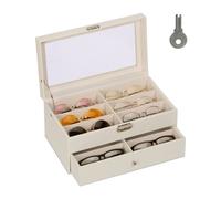 Relaxdays Caja organizadora para 12 gafas blanco,crema,plata