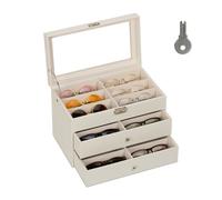 Relaxdays Caja organizadora para 18 gafas blanco,crema,plata