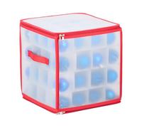 Relaxdays Caja Organizadora para Adornos de Navidad, Almacenaje 64 Compartimentos, 31 x 30 x 30 cm, Transparente/Rojo