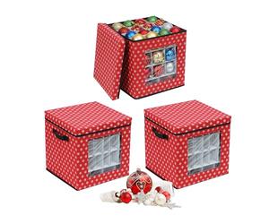 Relaxdays caja organizadora para bolas navideñas, set 3, alto x ancho x fondo: 33 x 33 x 33 cm, no tejido, cartón, roja