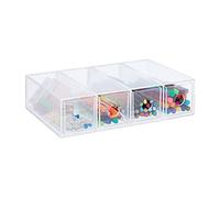 Relaxdays Caja Organizadora Plástico, Organizador de Escritorio, 6 x 25 x 17,5 cm, Horizontal o Vertical, Transparente