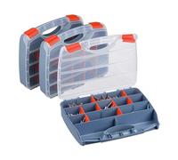 Relaxdays Caja Organizadora Tornillos, Set de 3, Maletín Clasificador Tacos y Herramientas, 6 x 32 x 26 cm, Gris y Rojo