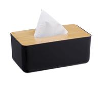 Relaxdays Caja pañuelos grande tapa bambú negro marrón claro,negro