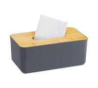 Relaxdays Caja Pañuelos Tapa Bambú, Rellenable, Cuarto Baño, Dispensador Toallitas, Plástico, 10x23x13cm, Gris y Natural