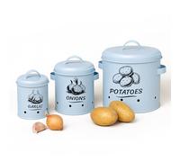 Relaxdays Juego de 3 cajas para guardar patatas azul claro,negro