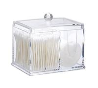 Relaxdays Caja para Bastoncillos de Algodón, Acrílico, Cajita con Tapa, Dispensador para Palitos Oídos, Transparente