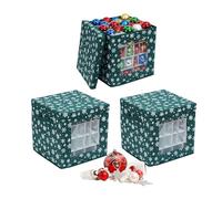 Relaxdays Caja para Bolas de Navidad, Set de 3, cartón, 33x33x33 cm, Verde