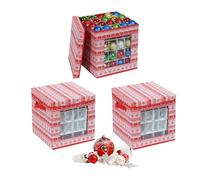 Relaxdays Caja para Bolas navideñas, Set de 3, Tejido no Tejido, cartón, 33x33x33 cm, Rojo/Blanco
