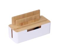 Relaxdays Caja cables de bambú con soporte blanco,marrón claro