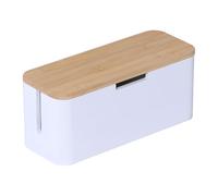 Relaxdays Caja para Cables de bambú con Tapa, Oculta Cables, 14,5x34x11 cm, Natural/Blanco