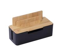 Relaxdays Caja para Cables de bambú Soporte móvil/Tablet, regleta 6 Tomas, ventilación Natural-Negro 16x30x13 cm