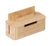 Relaxdays Caja para Cables para 2 regletas, bambú, HBT: 16 x 30 x 13 cm, Soporte Tablet y móvil, Oculta Cables, Natural
